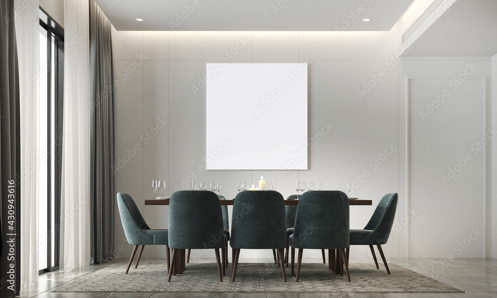 Modern mock up room and decoration interior furniture of cozy dining room design and white wall texture background, 3d rendering Modern mock up room and decoration interior furniture of cozy dining room design and white wall texture background, 3d rendering