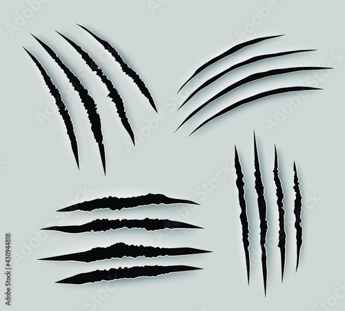 Claw scratches. Animal claw marks, claw scratches from animal attacks. Vector realistic image 