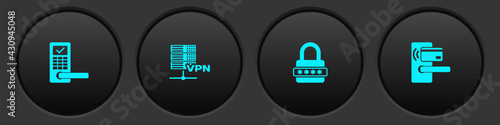 Set Digital door lock with wireless, Server VPN, Password protection and icon. Vector