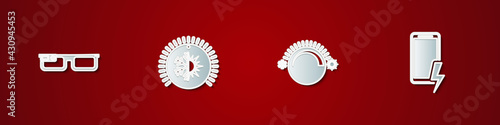 Set Smart glasses, Thermostat, and Mobile charging battery icon. Vector