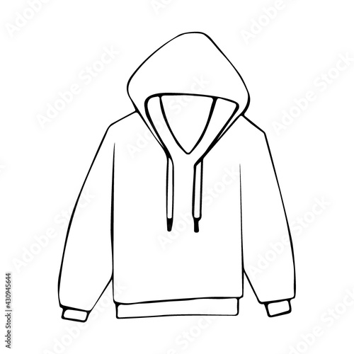 Hoodie with raised hood. Doodle hand drawn vector illustration