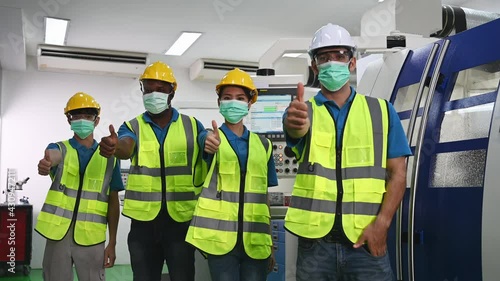 worker/engineer wearing disposal face mask