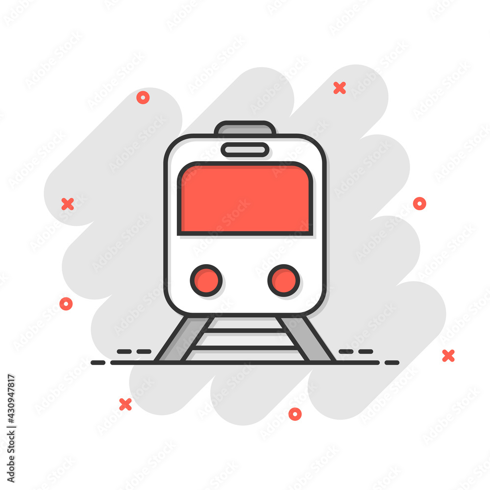 Metro icon in comic style. Train subway cartoon vector illustration on white isolated background. Railroad cargo splash effect business concept. Metro icon in comic style. Train subway cartoon vector illustration on white isolated background. Railroad cargo splash effect business concept.