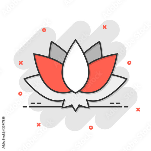 Lotus icon in comic style. Flower leaf cartoon vector illustration on white isolated background. Blossom plant splash effect business concept.