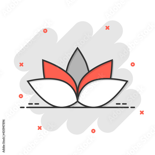 Lotus icon in comic style. Flower leaf cartoon vector illustration on white isolated background. Blossom plant splash effect business concept.