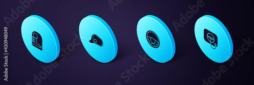 Set Isometric Oil filler cap at gas station, Steering wheel, Car mirror and Gear shifter icon. Vector