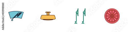 Set Windscreen wiper, Car mirror, and wheel icon. Vector