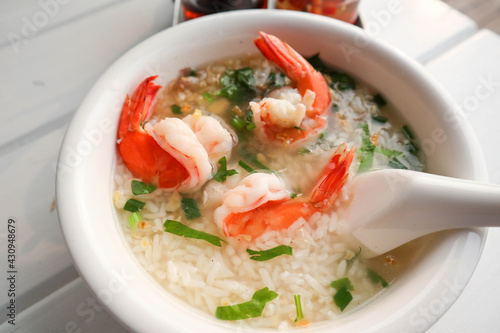 Shrimp Porridge - Asian famous breakfast and in Thai called Kao Tom Koong 