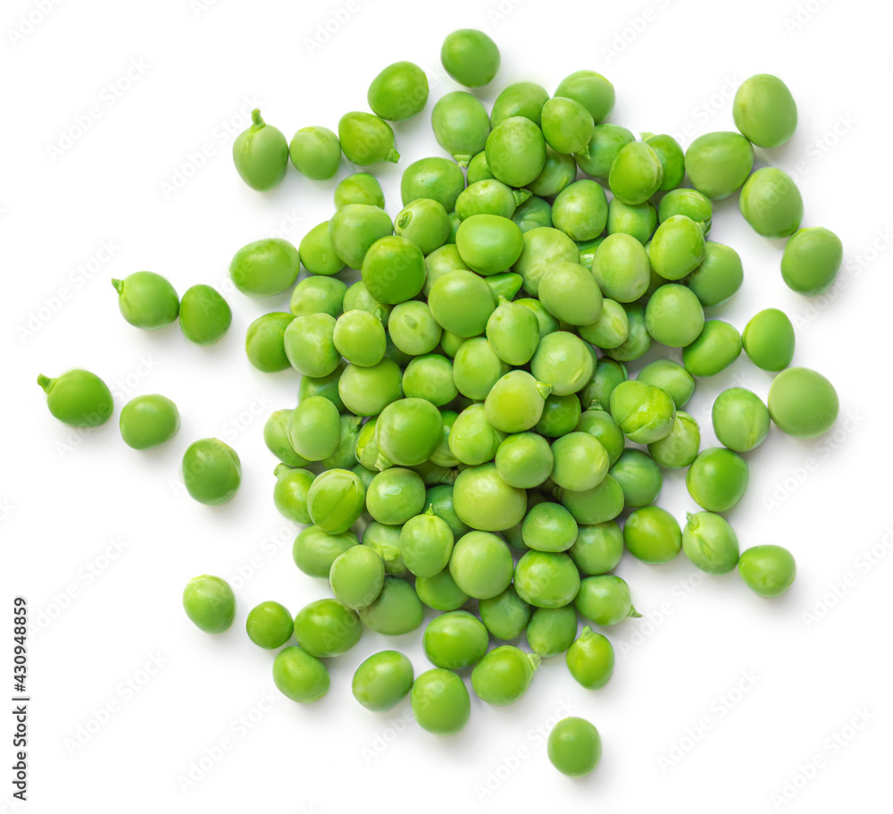 Green beans isolated on a white background. Fresh pea seeds Top view. Flat lay Green beans isolated on a white background. Fresh pea seeds Top view. Flat lay