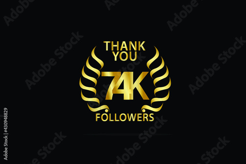 74K, 74.000 Followers celebration logotype. anniversary logo with golden and Spark light white color isolated on back background for social media - Vector