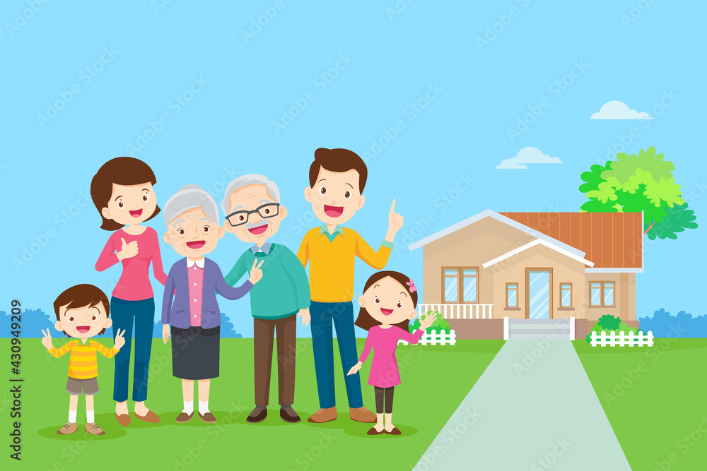 Big Family standing background of home