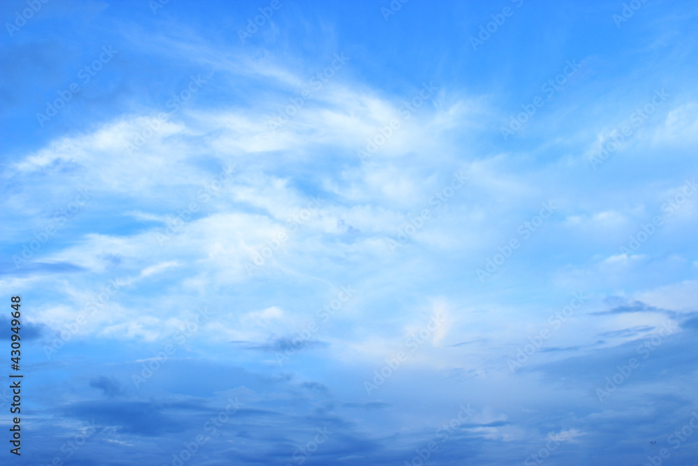 Blue sky background. Natural texture after rain sky. Summer background concept. High quality photo