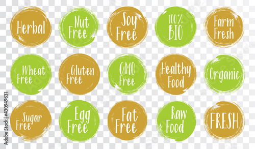Organic labels, bio emblems for restaurants menu, natural products packaging.