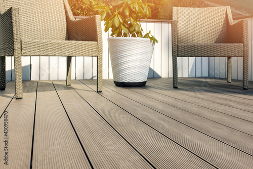 Cuadro en lienzo furnished outdoor terrace with wpc wood plastic composite decking boards