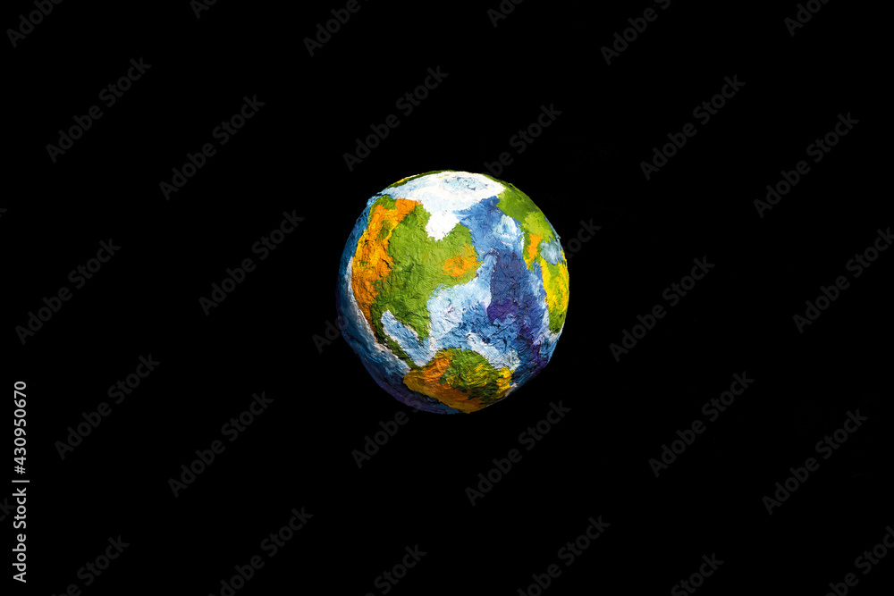Planet Earth layout on black background. Environment, ecology concept