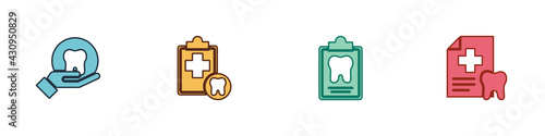 Fototapeta Naklejka Na Ścianę i Meble -  Set Tooth, Dental card, and icon. Vector