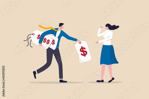 Business pricing model, how to calculate price that customer have to pay for work concept, businessman offer price tag option for customer or client to choose.