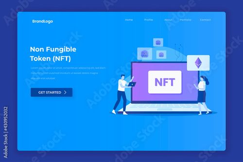 Non fungible token illustration landing page. Illustration for websites, landing pages, mobile applications, posters and banners.