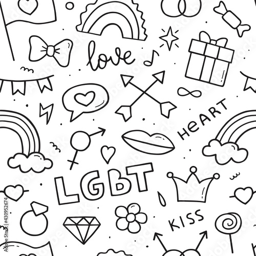 LGBT doodle seamless pattern. Hand drawn sketch. Vector abstract illustration.