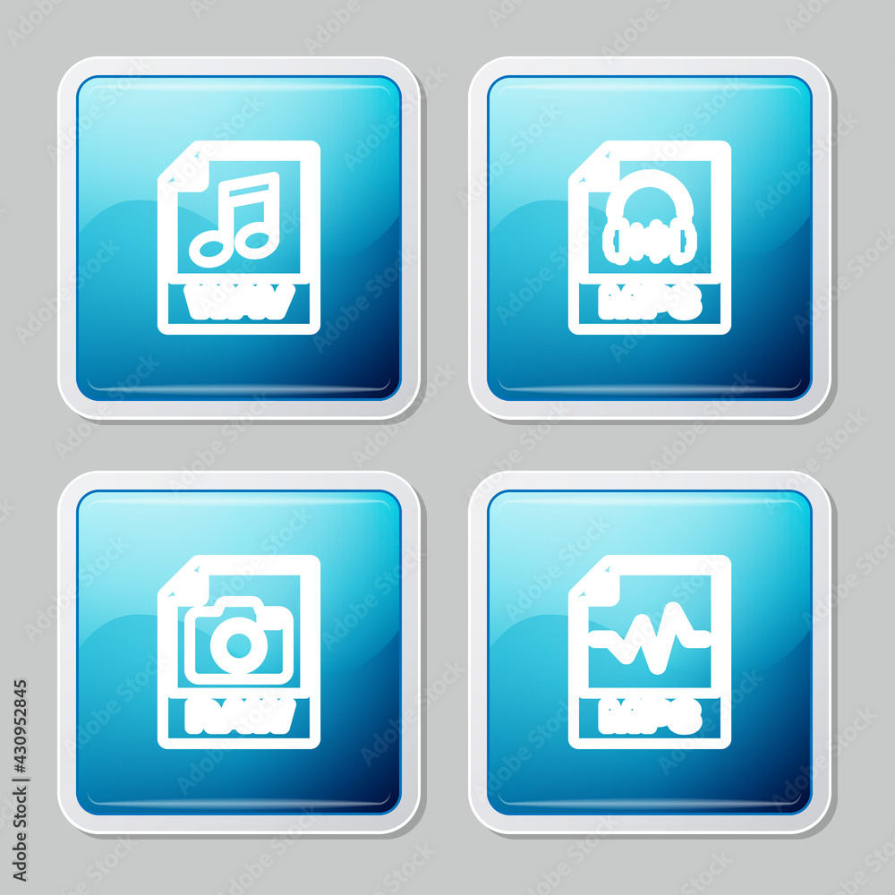 Set line WAV file document, MP3, RAW and icon. Vector Set line WAV file document, MP3, RAW and icon. Vector