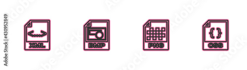 Set line XML file document, PNG, BMP and CSS icon. Vector