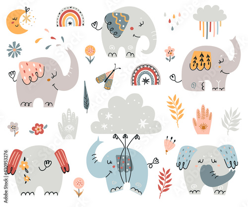 Canvas Print Boho elephants Collection.