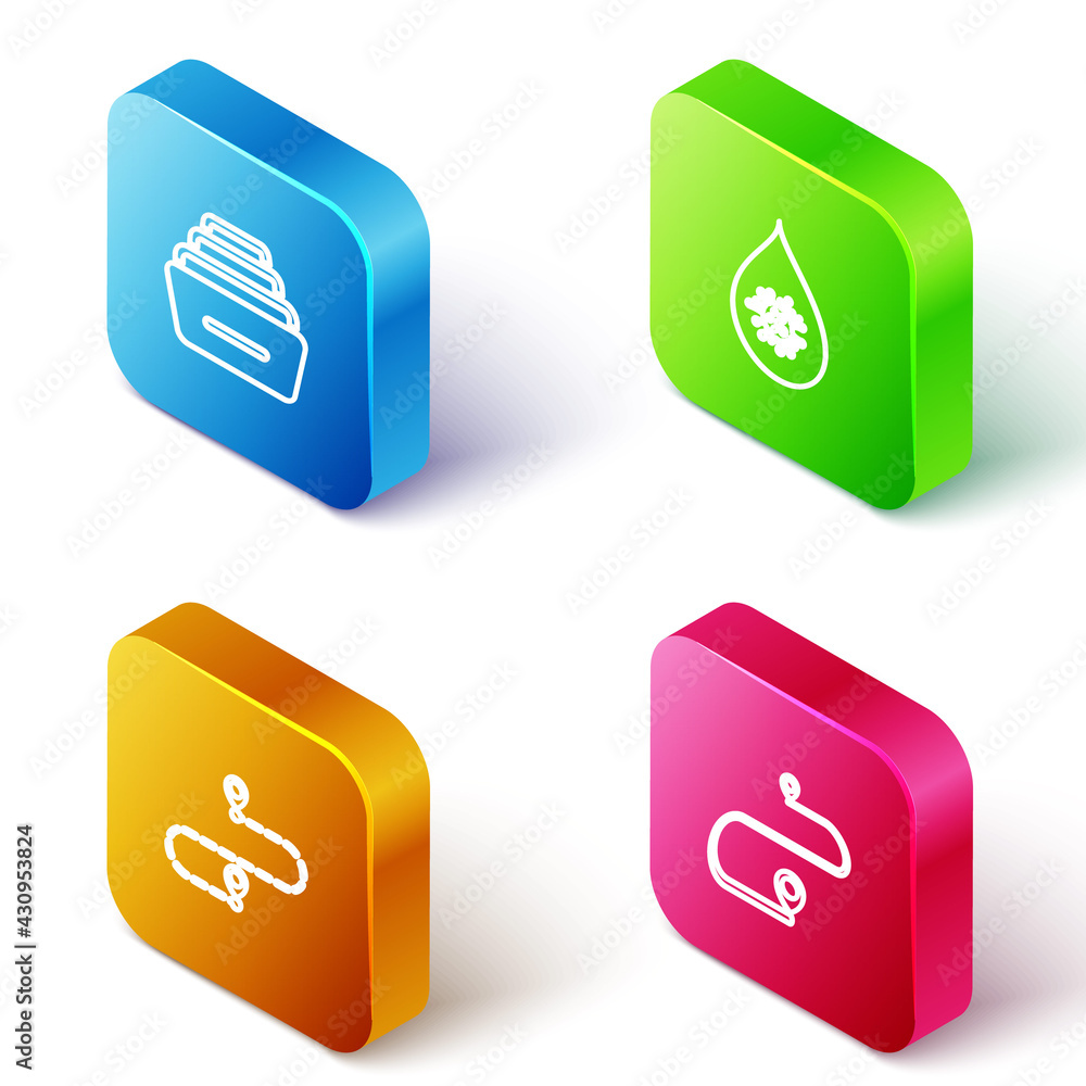 Set Isometric line Drawer with documents, Dirty water drop, Route location and icon. Vector Set Isometric line Drawer with documents, Dirty water drop, Route location and icon. Vector
