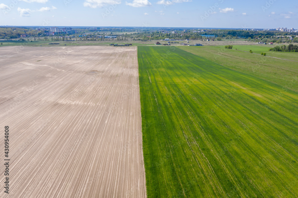 sown agricultural field, view from above