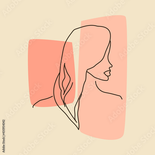 Hand drawn outline Contemporary portrait of woman with pale sample trendy colors. Diversity concept. Vector design for art gallery, wall art poster, canvas prints, minimal interior design.