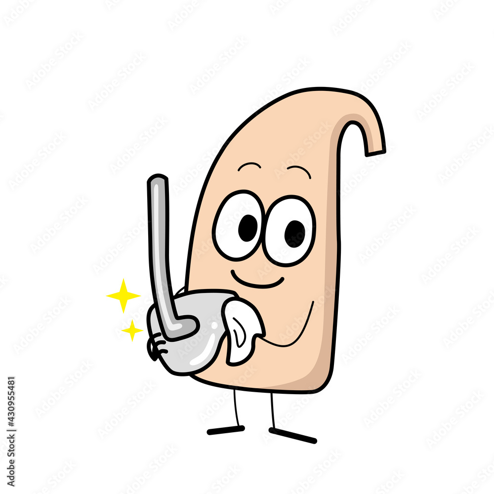 かわいい耳かけ補聴器キャラクターがお手入れをしているイラスト Stock ベクター Adobe Stock