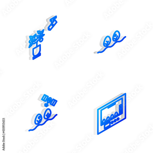 Set Isometric line Plant, Smart farming technology, with drone and Incubator for eggs icon. Vector