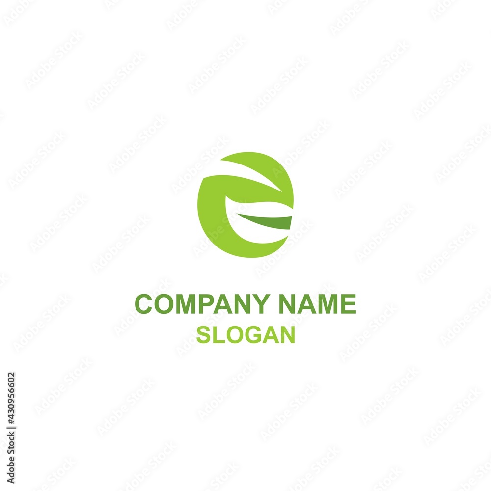 E lowercase letter initial logo, with leaves in negative space style. E lowercase letter initial logo, with leaves in negative space style.
