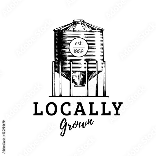 Vector farm hopper logo. Loccally Grown lettering.