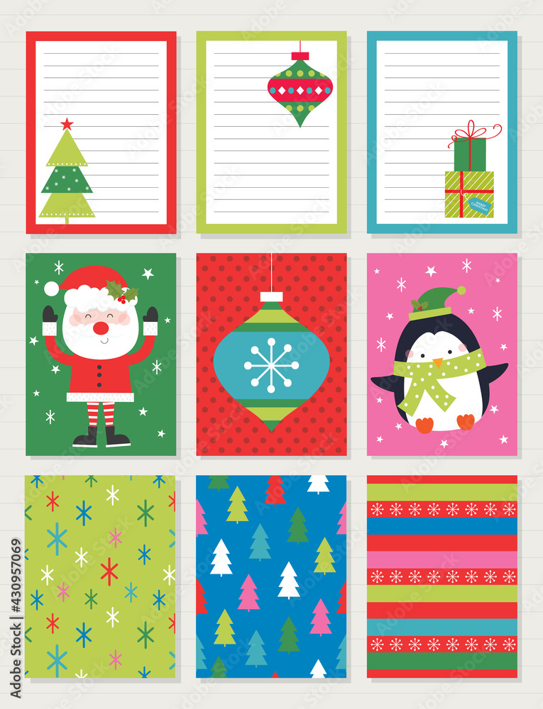 cheerful christmas set design include christmas note, christmas card and christmas pattern