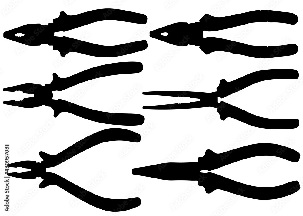 Open and closed pliers in a set. Vector image.