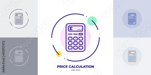 Total price calculation line art vector icon. Outline symbol of price calculator.