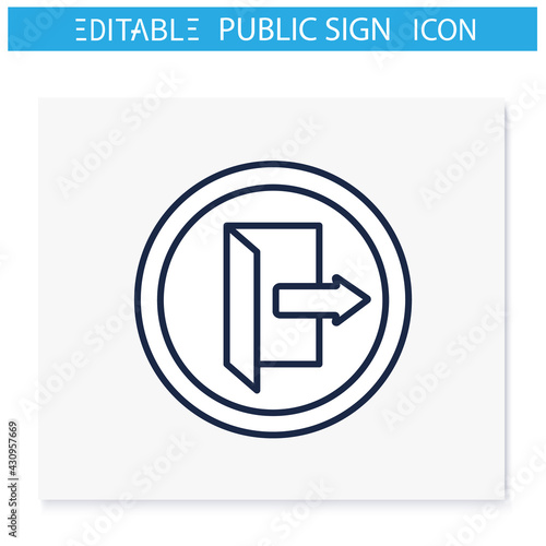 Exit symbol line icon. Closest emergency exit. Keep door opened. Public place navigation. Universal public building signs concept. Isolated vector illustration. Editable stroke