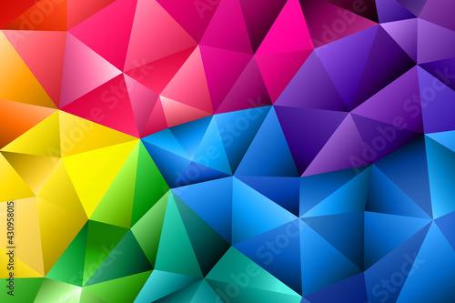 Polygonal rainbow mosaic background. Abstract low poly vector illustration. Triangular pattern in halftone style. Template geometric business design with triangle for poster, banner, card, flyer