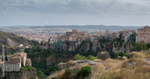 Panoramic views of the city of Cuenca, Spain, with de Cathedral, hanging houses and the Saint Paul convent