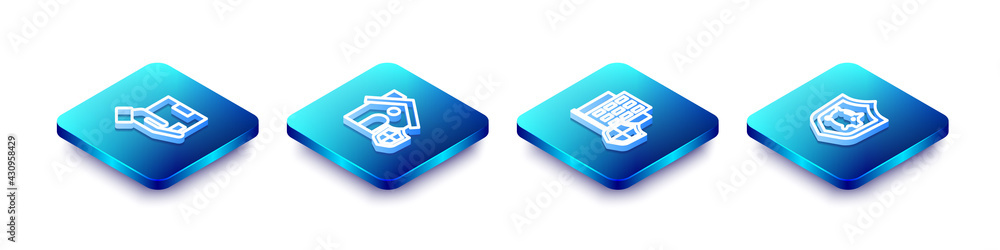Set Isometric line Delivery insurance, House with shield, and Piggy bank icon. Vector Set Isometric line Delivery insurance, House with shield, and Piggy bank icon. Vector