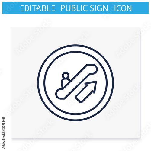 Escalator symbol line icon. Upper floor climb. Stairway sign. Public place navigation. Universal public building signs concept. Isolated vector illustration. Editable stroke