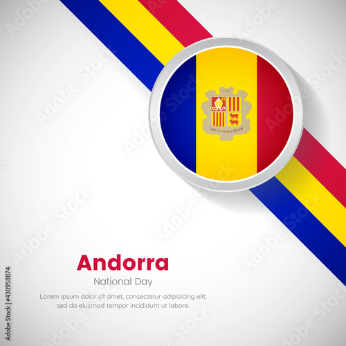 Creative Andorra national flag on circle. Independence day of Andorra country with classic background