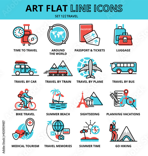 Set of Travel icons, modern flat line design, vector illustration