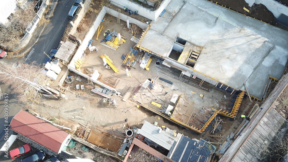 Aerial view of a Building in a construction Aerial view of a Building in a construction