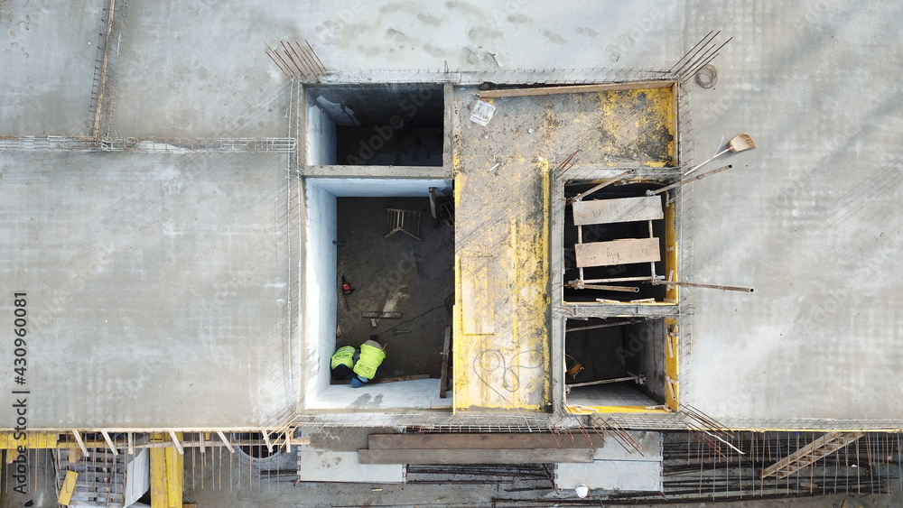 Aerial view of a Building in a construction