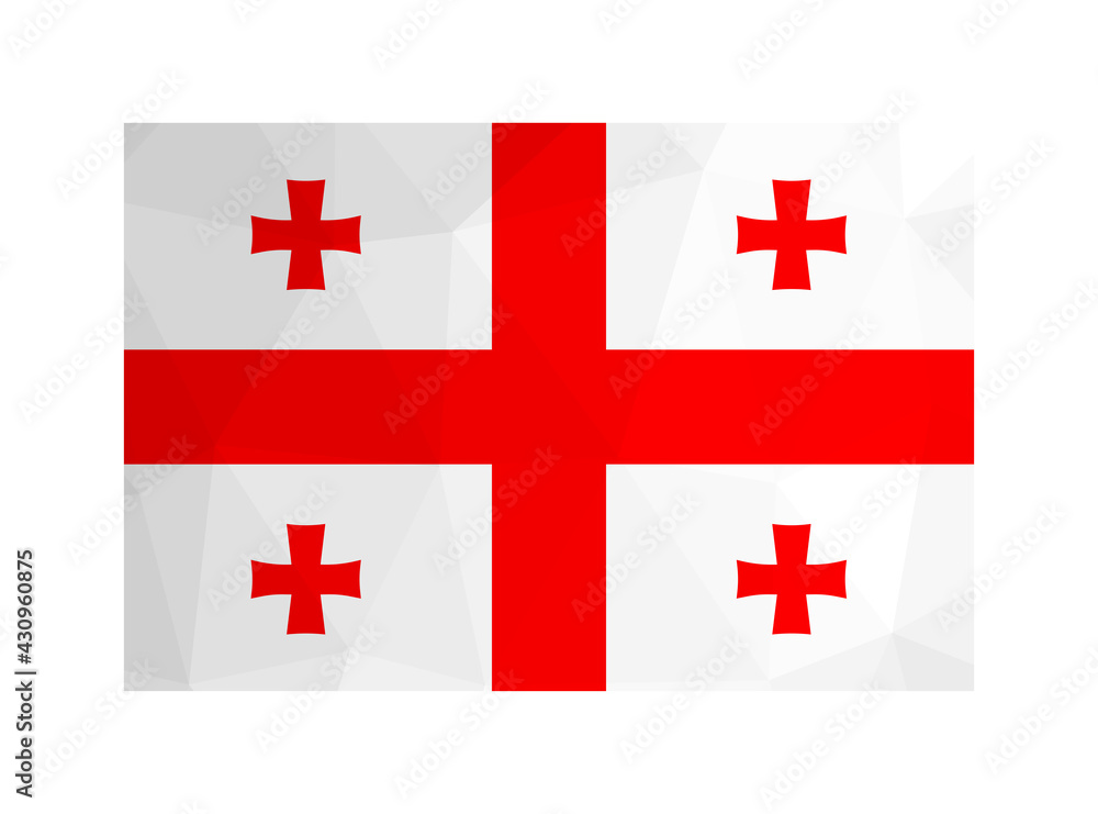 Vector isolated illustration. National Georgian flag in red and white colors. Official symbol of Georgia (country) - Five Cross Flag. Creative design in low poly style with triangular shapes Vector isolated illustration. National Georgian flag in red and white colors. Official symbol of Georgia (country) - Five Cross Flag. Creative design in low poly style with triangular shapes