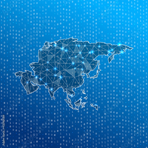 Fototapeta Naklejka Na Ścianę i Meble -  Network map of Asia. continent digital connections map. Technology, internet, network, telecommunication concept. Vector illustration.