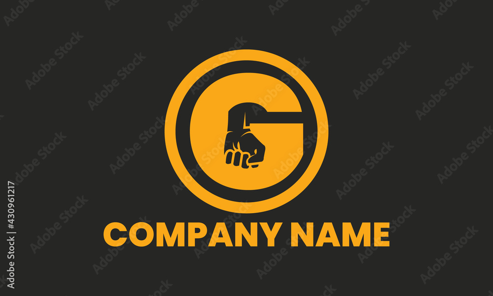 Hand fist strength letter logo design Hand fist strength letter logo design