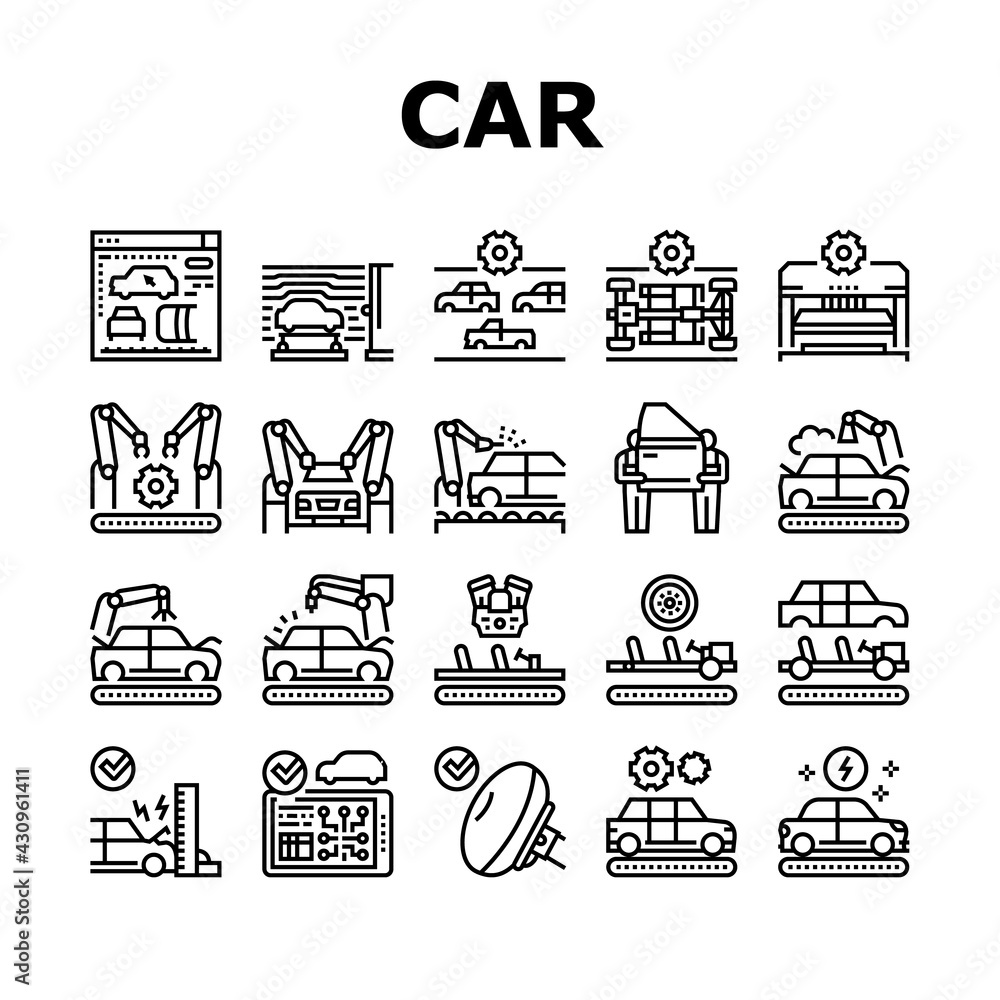 Car Factory Production Collection Icons Set Vector. Car Factory ...