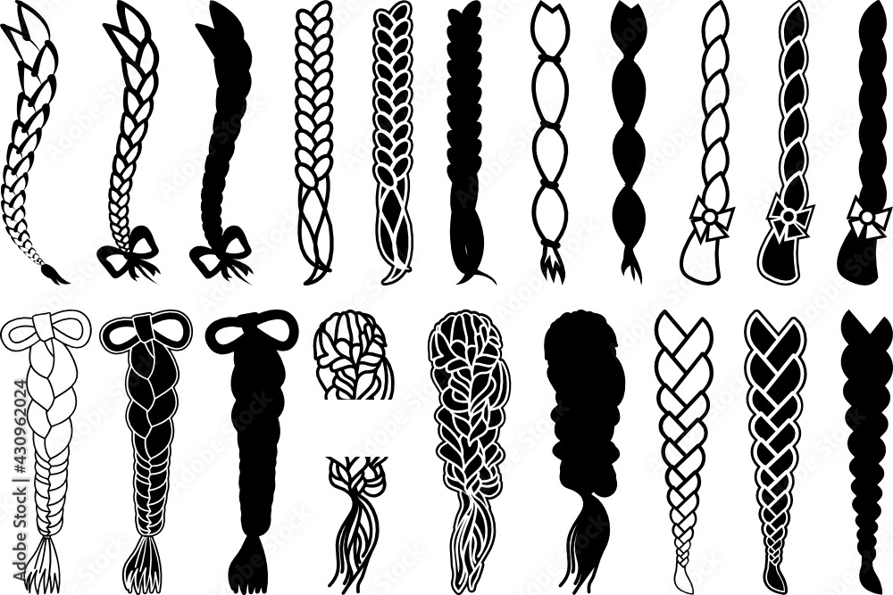 Hair Braided SVG Cut Files | Natural Hair SVG | Braid Svg | Hairstyle Svg |  Hair Silhouette Bundle Stock Vector | Adobe Stock